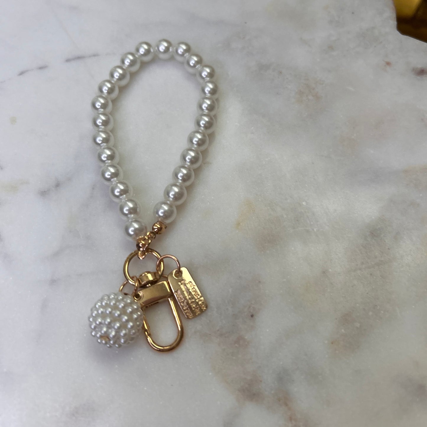 White Beaded Keychain With Ball
